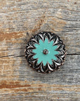 Copper & Antique Silver Turquoise Flower Concho 1.25” W122L