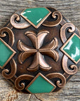 Copper Emerald Green Western Concho W209