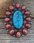 Large Turquoise & Garnet 2" Concho W213