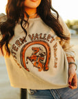 Western Valley Ranch Raw Hem Graphic Sweater