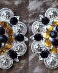 Western Screw Back 2 In Concho Black & Citrine Crystal Berry Saddle Bling