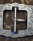 Western Screw Back Concho Silver Finished Belt Buckle With Rope Edge