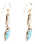 White Mother of Pearl and Blue turquoise Golden Bronze Drop Earrings