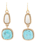 White Mother of Pearl and Blue turquoise Golden Bronze Drop Earrings