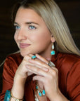 White Mother of Pearl and Blue turquoise Golden Bronze Drop Earrings