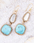 White Mother of Pearl and Blue turquoise Golden Bronze Drop Earrings