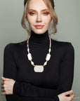 White Mother of Pearl and Golden Bronze Statement Necklace
