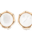 White Mother of Pearl Golden Bamboo Clip Earrings