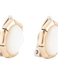 White Mother of Pearl Golden Bamboo Clip Earrings