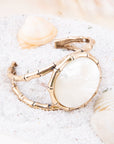White Mother of Pearl Golden Bamboo Cuff Bracelet