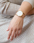 White Mother of Pearl Golden Bamboo Cuff Bracelet