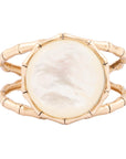 White Mother of Pearl Golden Bamboo Cuff Bracelet