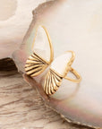 White Mother of Pearl Golden Butterfly Statement Ring