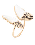 White Mother of Pearl Golden Butterfly Statement Ring
