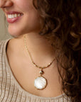 White Mother of Pearl Golden Statement Pendant Necklace