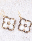 White Mother of Pearl Maltese Cross Golden Drop Earrings