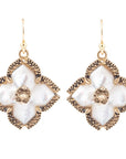 White Mother of Pearl Maltese Cross Golden Drop Earrings