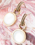 White Mother of Pearl Spotlight Golden Drop Earrings