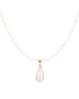 White Mother of Pearl Tear Drop Golden Pendant Necklace