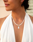White Mother of Pearl Tear Drop Golden Pendant Necklace