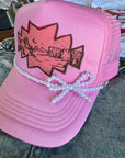 White Pearl Bow Trucker Hat Chain