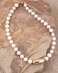 White Pearl Golden Beaded Strand Necklace
