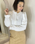 White Quilted Ruffled Blouse -clearance