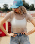 SALE The Harmony Mesh Net Rhinestone Top
