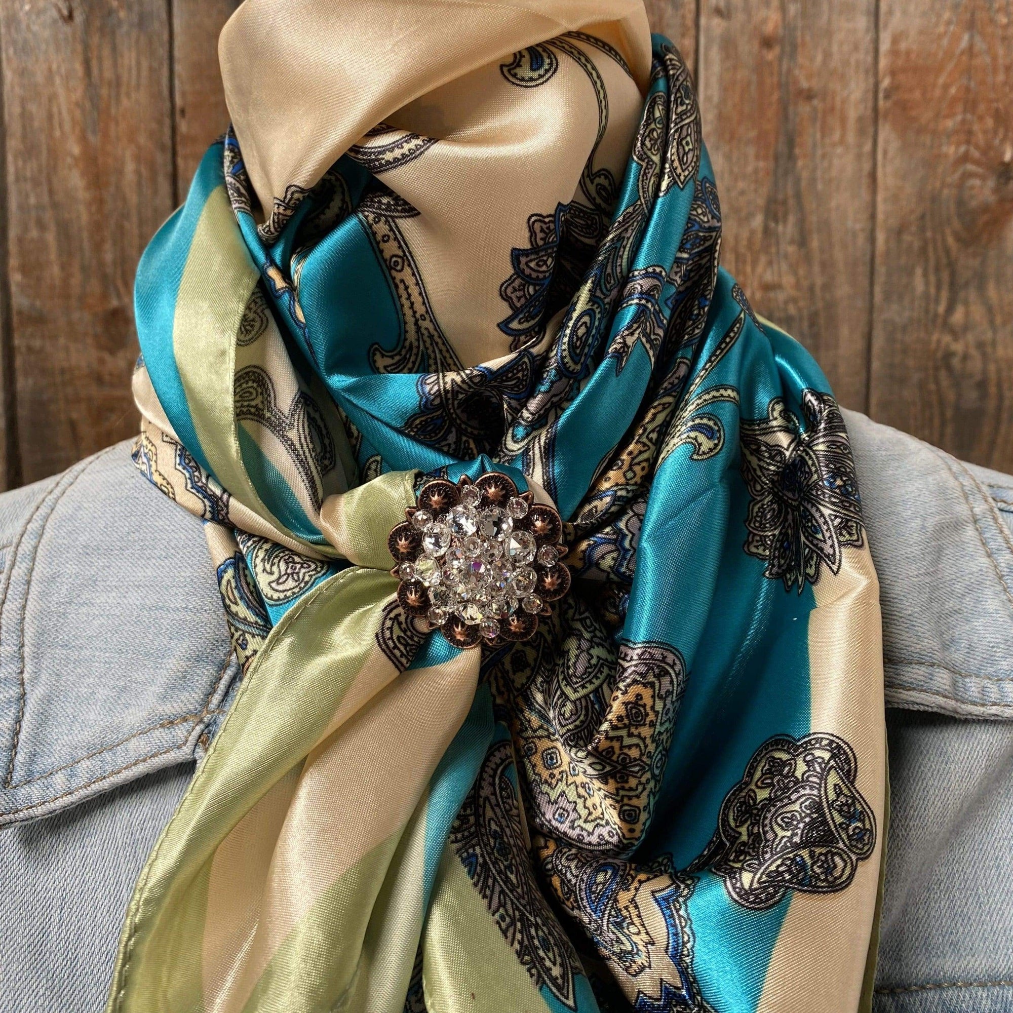 WRC299C Turquoise Paisley Wild Rag / Scarf - Copper Clear Slide
