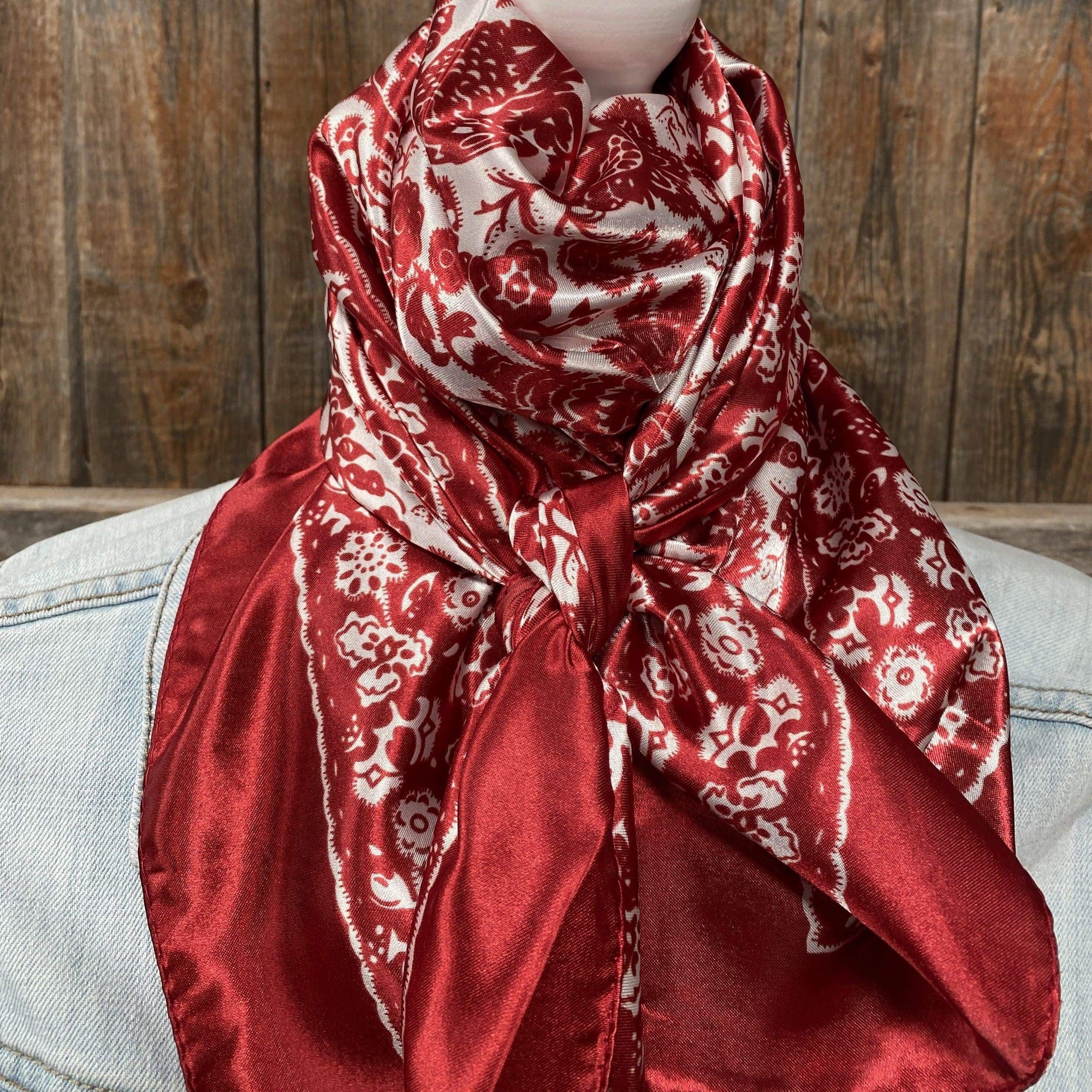 35x35"  Red & Cream Paisley Wild Rag / Scarf WR143