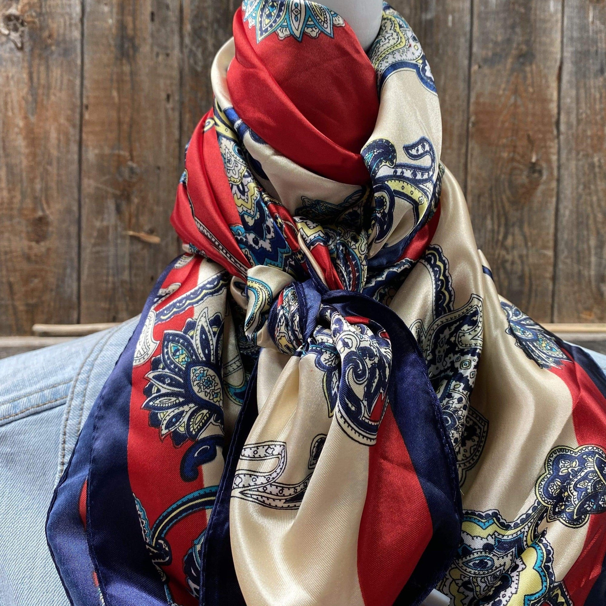 35X35" Red & Navy Paisley Wild Rag / Scarf WR300