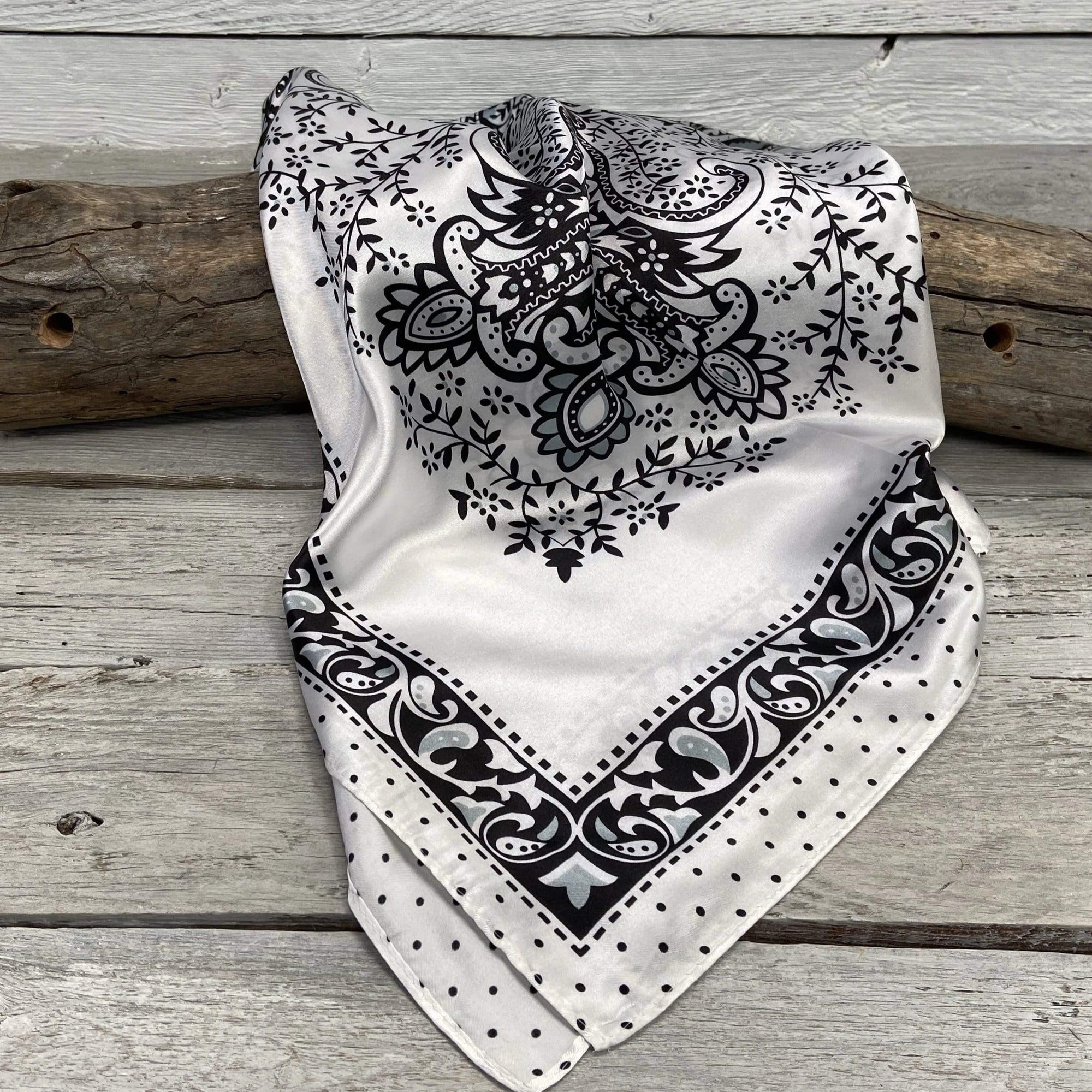35X35" Black/White Polka Dot & Paisley Wild Rag / Scarf WR444