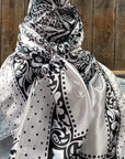 35X35" Black/White Polka Dot & Paisley Wild Rag / Scarf WR444
