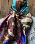 35X35" Electric Turquoise Paisley Wild Rag / Scarf WR606
