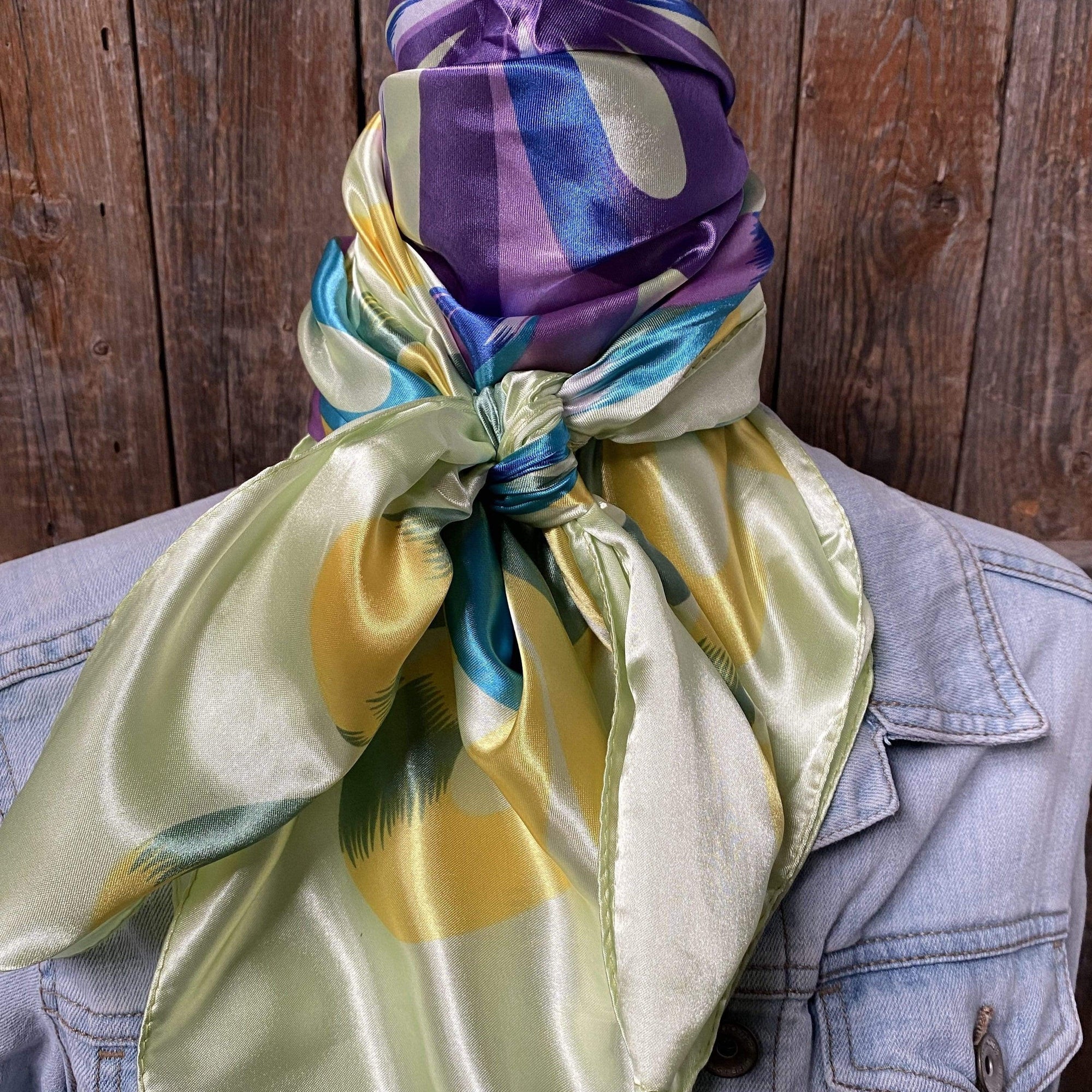 35X35"  Purple & Green Multi-Colored Wild Rag / Scarf WR613