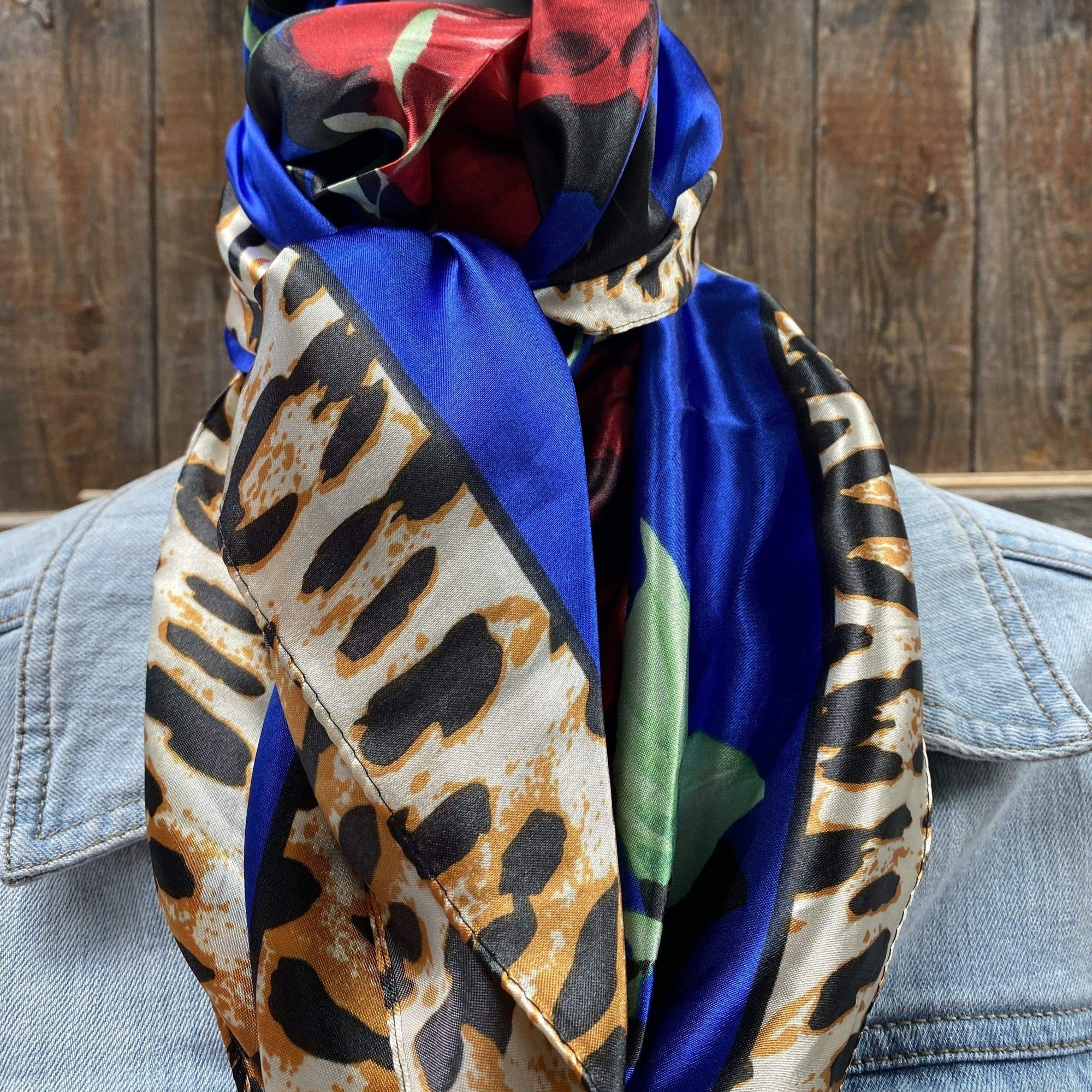 35X35"  Royal Blue Leopard Print Wild Rag / Scarf WR701