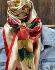 35X35" Red Green & Gold Floral Wild Rag / Scarf WR832