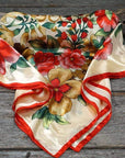 35X35" Red Green & Gold Floral Wild Rag / Scarf WR832