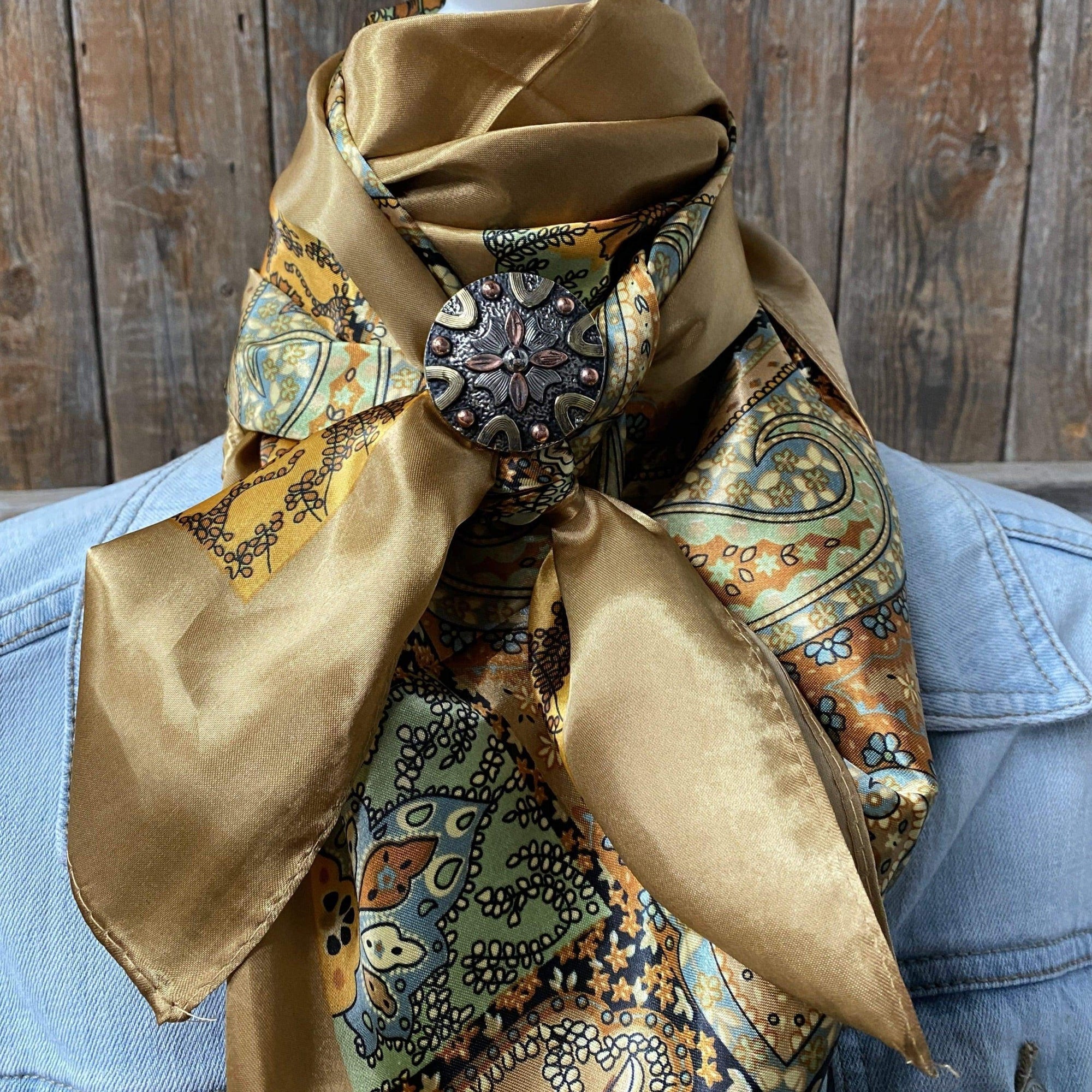 35X35" Neutral Tone Paisley Wild Rag / Scarf -W147 Slide WRC2040A