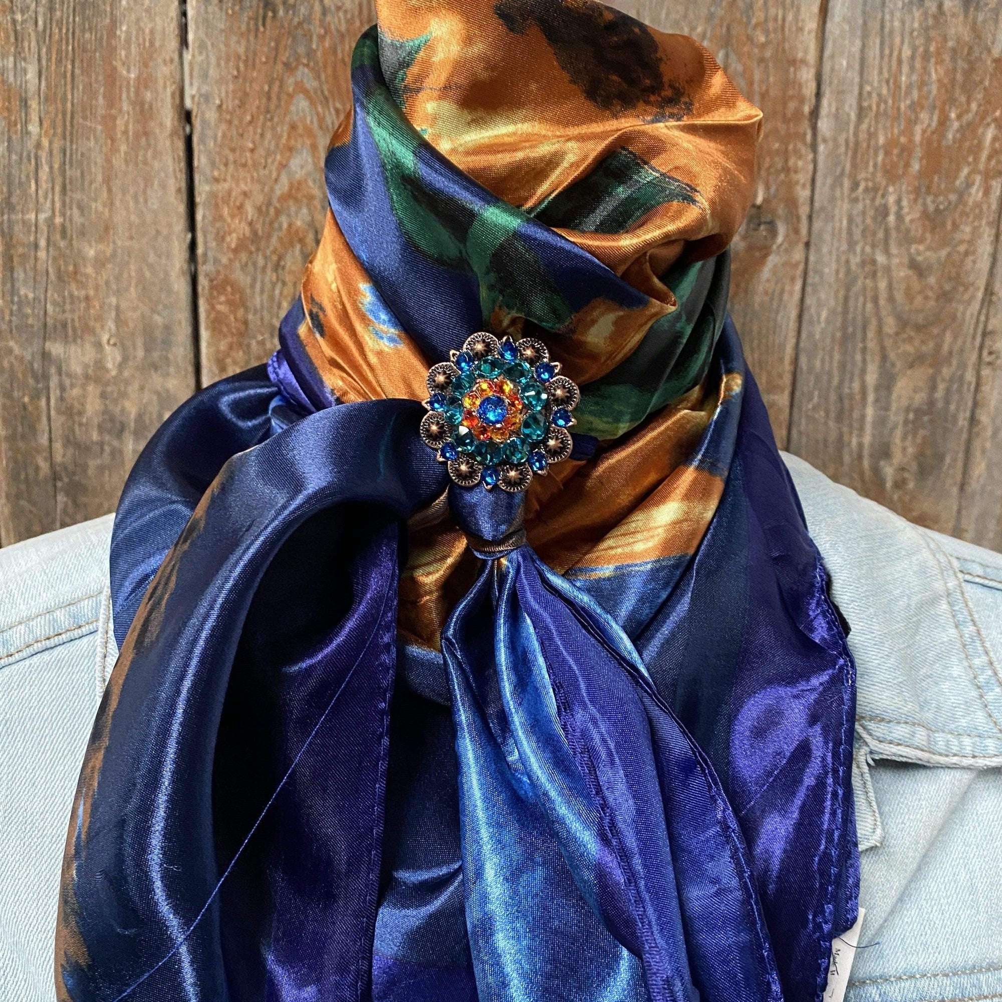 35X35" Blue Sunflowers Wild Rag / Scarf -Copper Capri, Fireopal, Teal Slide WRC2101C