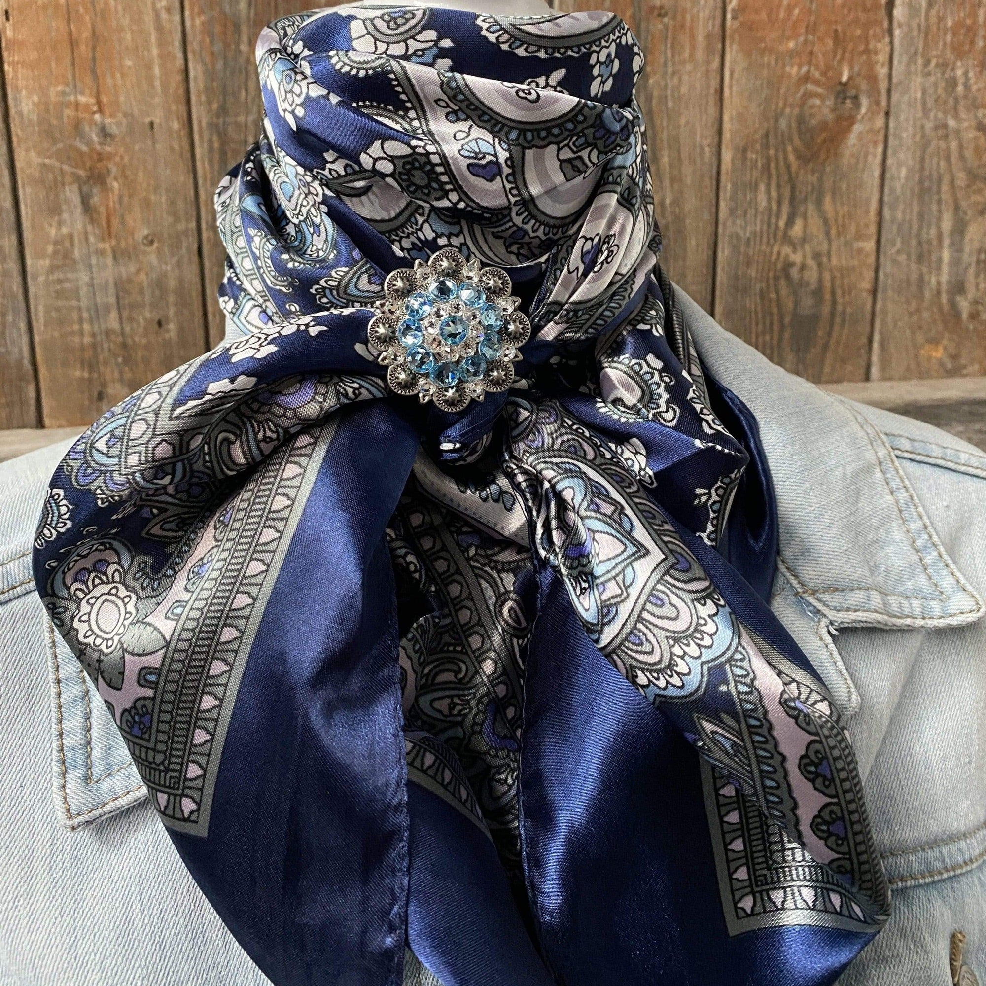 35X35"  Blue Paisley Wild Rag / Scarf -Antique Aqua, Clear Slide WRC2143C