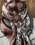 35X35" Two Tone Paisley Wild Rag / Scarf -Copper Pink, AB, Champagne Slide WRC2557C