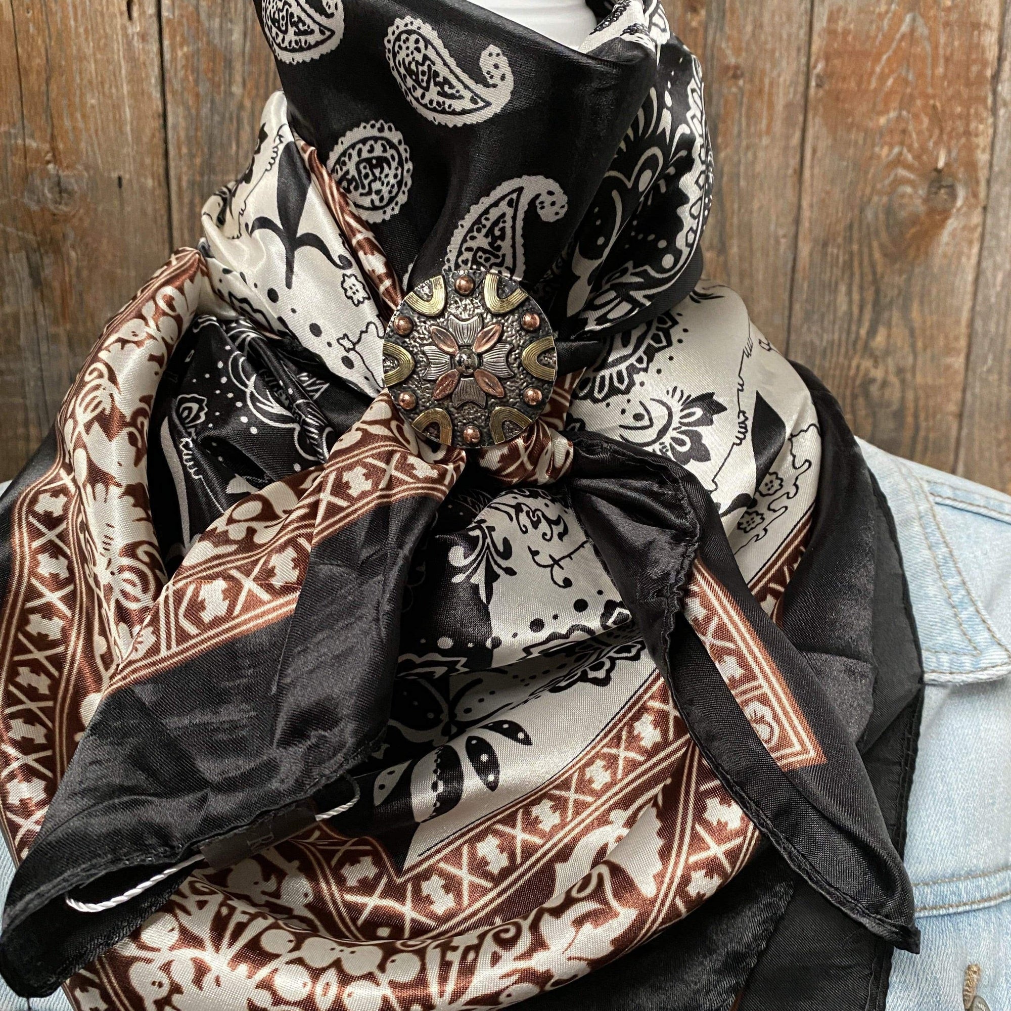 35X35" Two Tone Black Paisley Wild Rag / Scarf -W147 Slide WRC2559A