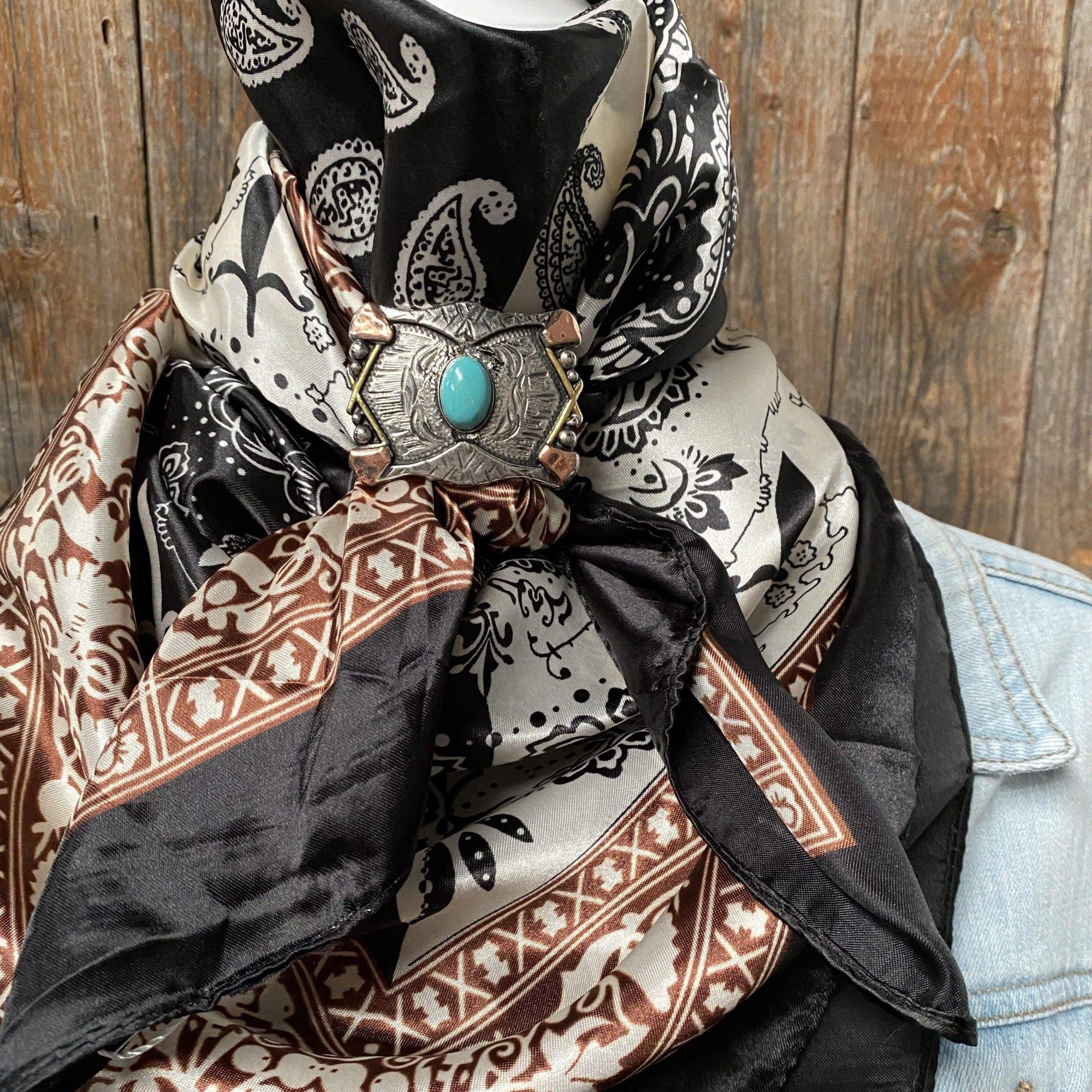 35X35" Two Tone Black Paisley Wild Rag / Scarf -W115 Slide WRC2559B