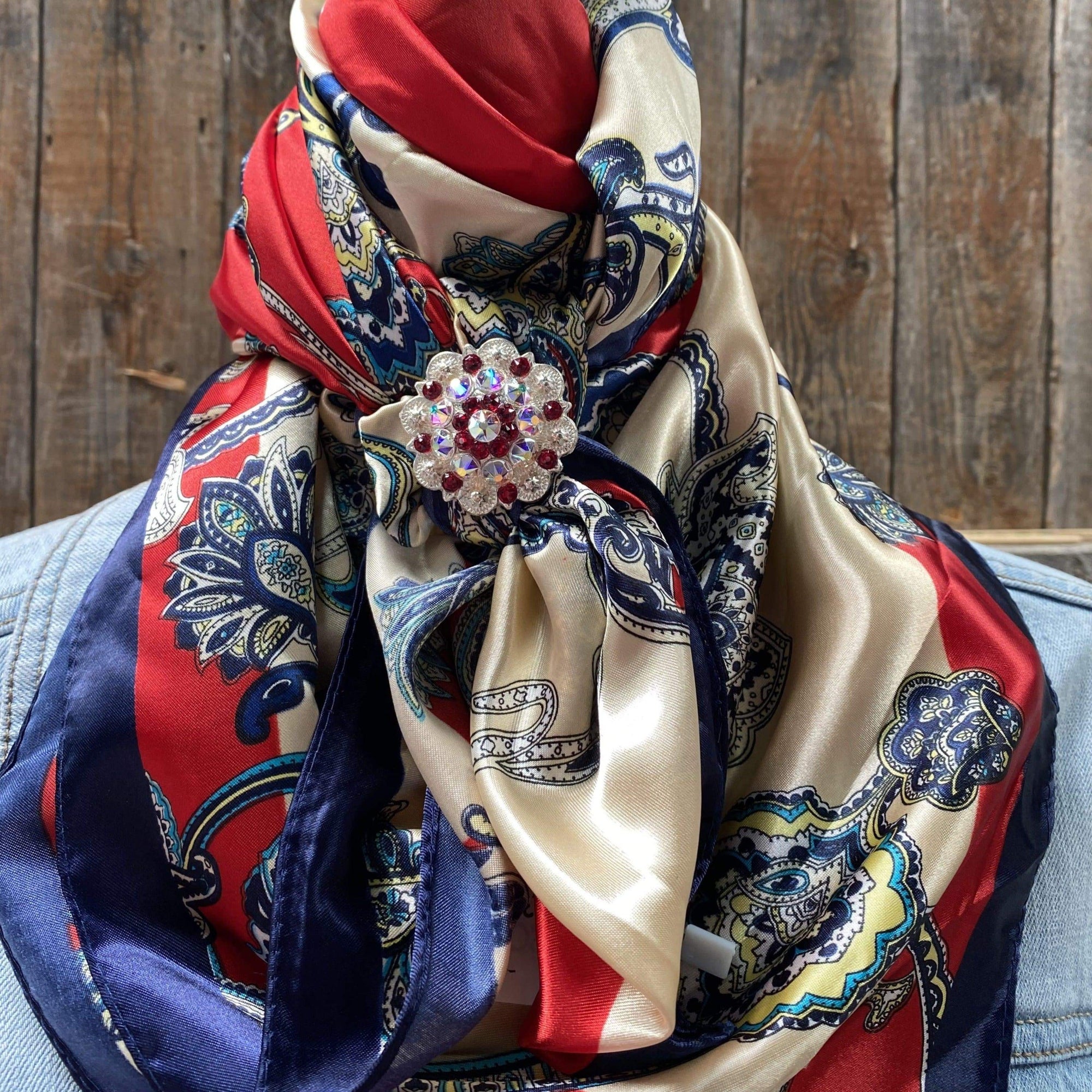 35X35" Red & Navy Paisley Wild Rag / Scarf - Bright Ruby & AB Slide WRC300A