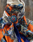 35X35" Orange and Blue Paisley Wild Rag / Scarf - Copper Capri, Fire Opal,Teal Slide WRC302A