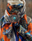35X35" Orange and Blue Paisley Wild Rag / Scarf -W115L Slide WRC302B