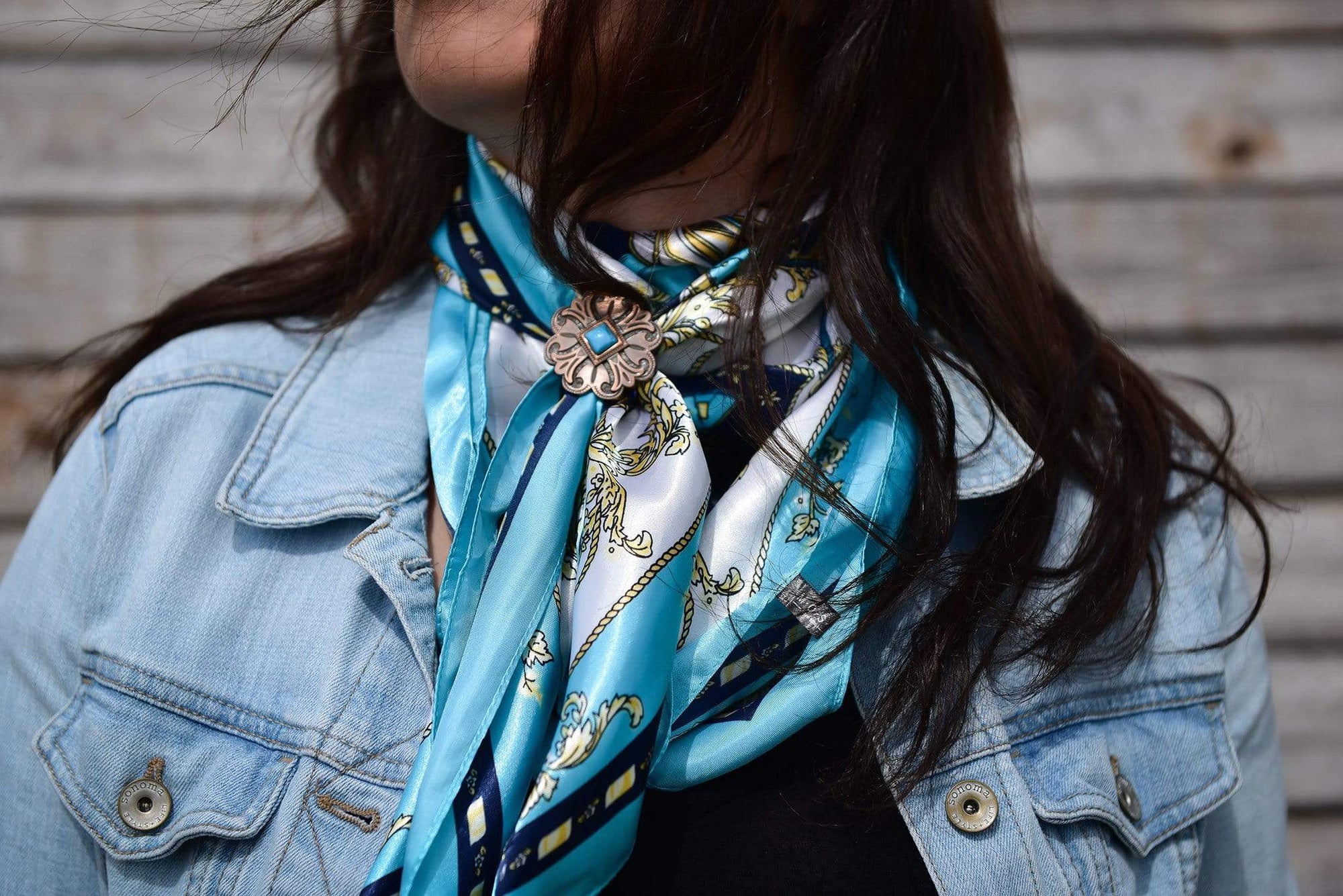 35X35" Ornate Turquoise Wild Rag / Scarf - W141L Slide WRC326C