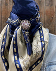 35X35" Blue Carriage Wild Rag / Scarf - Antique AB Slide WRC328A