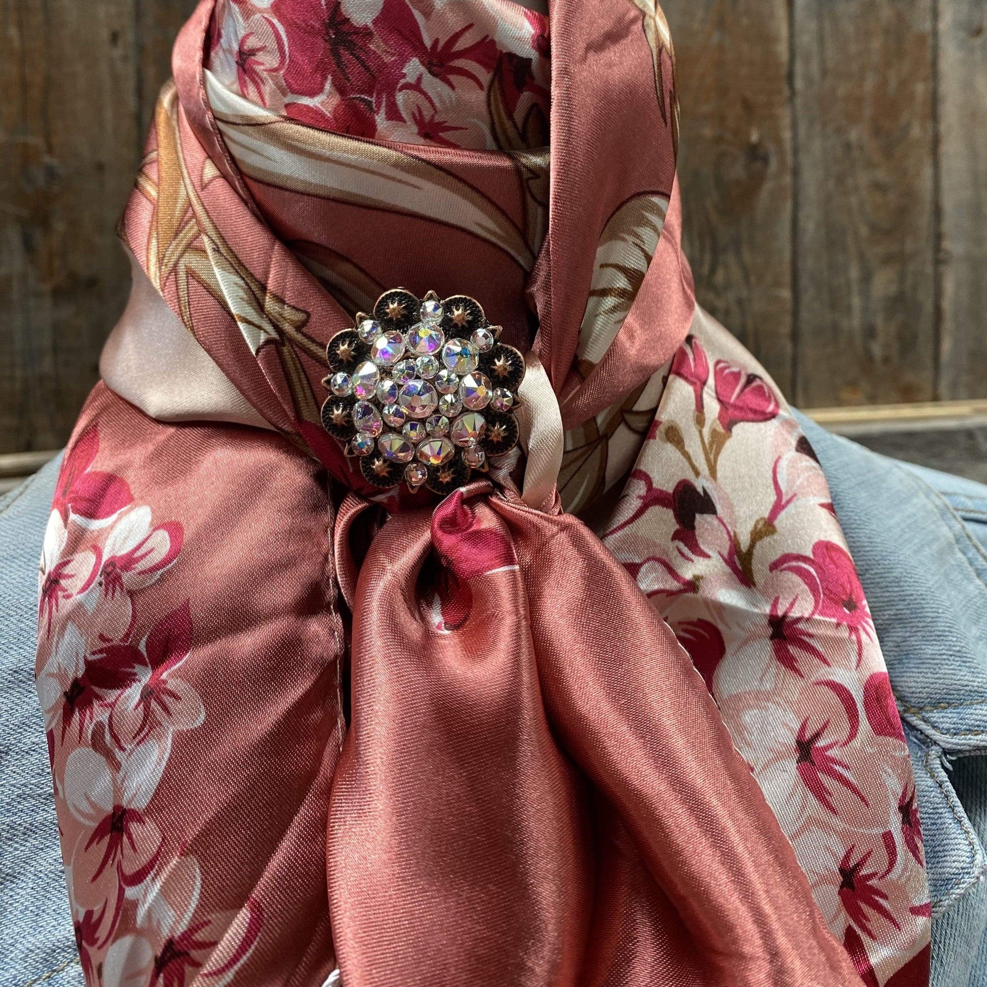 35X35" Raspberry Pink Floral Wild Rag / Scarf - Copper AB Slide WRC403A